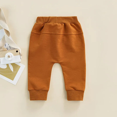Solid Drawstring Pocket Long Trousers for Baby